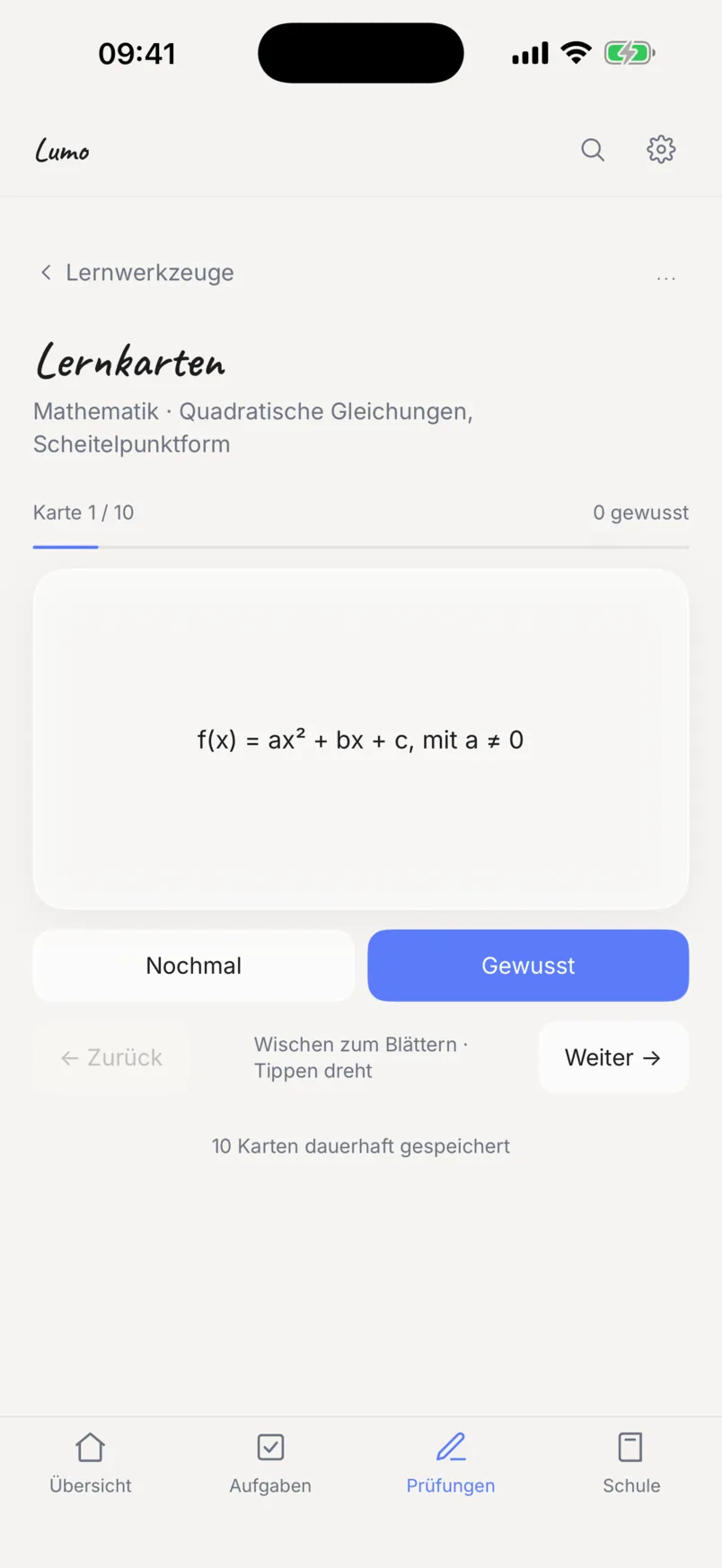 Dieselbe Lernkarte, umgedreht, mit der Antwort.