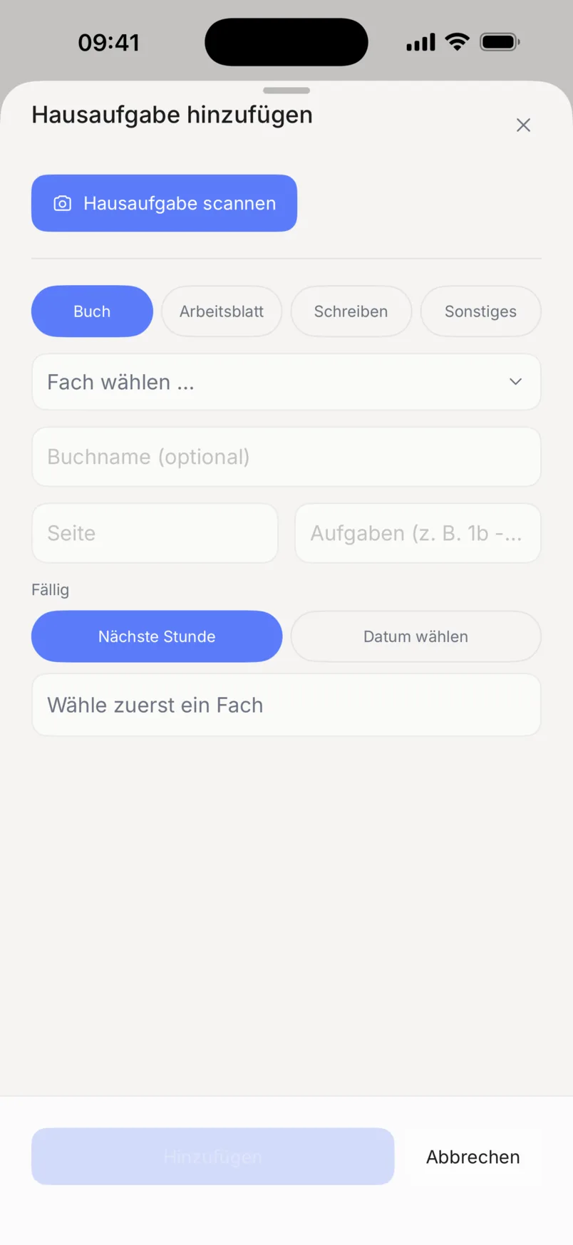 Lumo mit geöffnetem Menü zum Scannen einer Hausaufgabe.